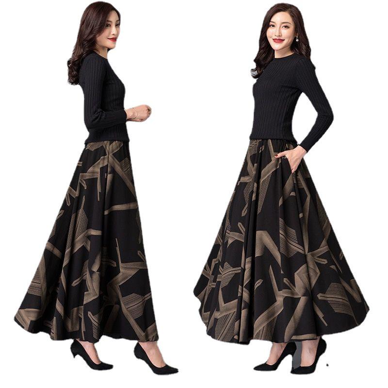 066 Юбка макси с высокой талией и цветочным принтом А-силуэта с разрезом для женщин