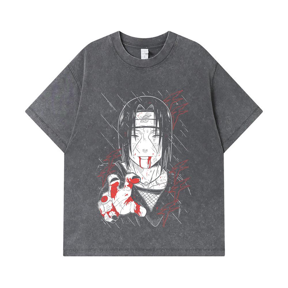 275 GSM Washed T-shirts 100% Cotton Naruto V4 Itachi Print Unisex Heavy Cotton T Shirt