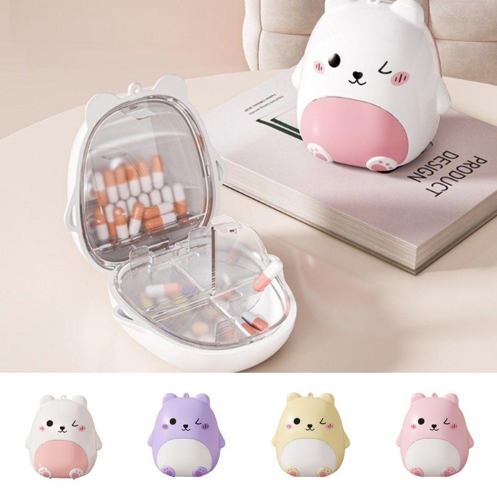 Cartoon Bear Drug Storage Case 5 Grids Mini Pill Organizer Portable Pill Dispenser Box for Travel