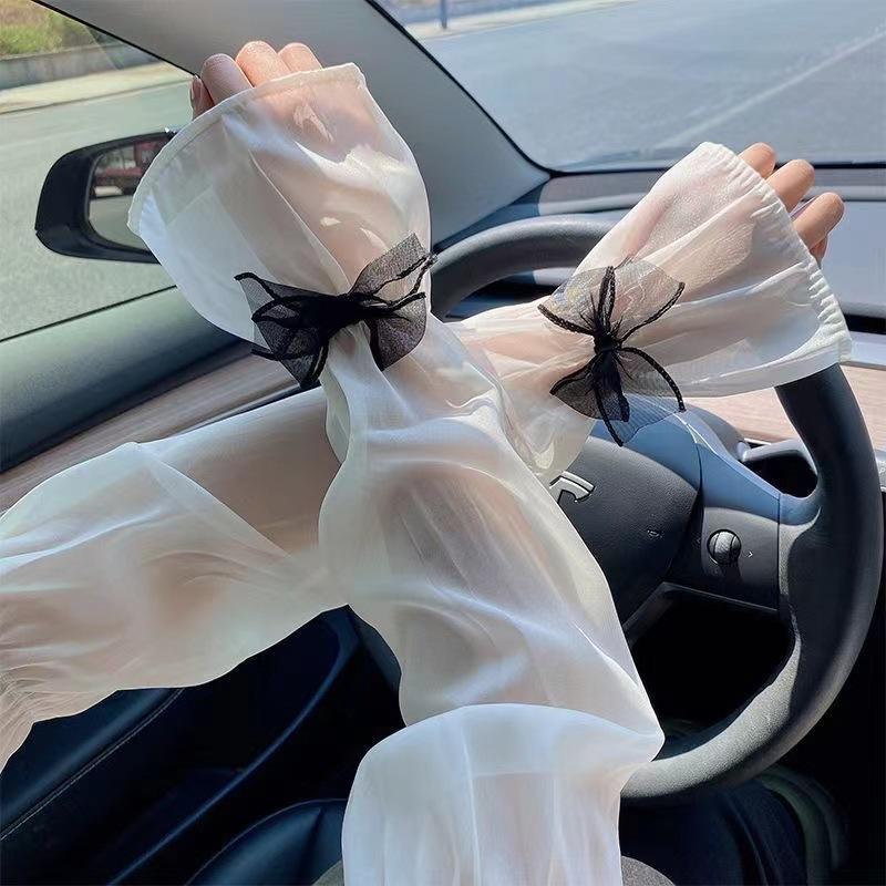 Sunscreen ice sleeves women's summer commute loose versatile light yarn bow arm cover sunshade and UV protection sleeve