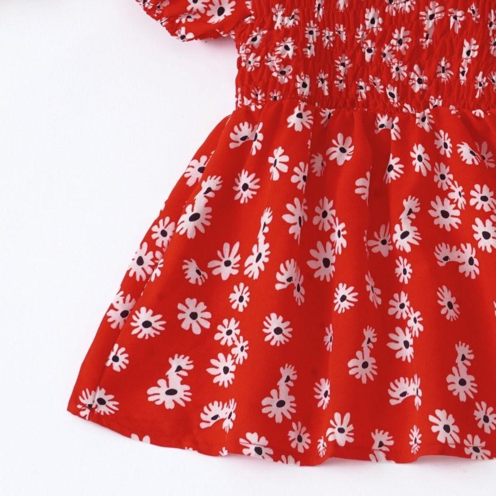Square Collar Summer Flower Dress Puff Sleeve Toddle Dress Baby Girls Princess Dress Summer