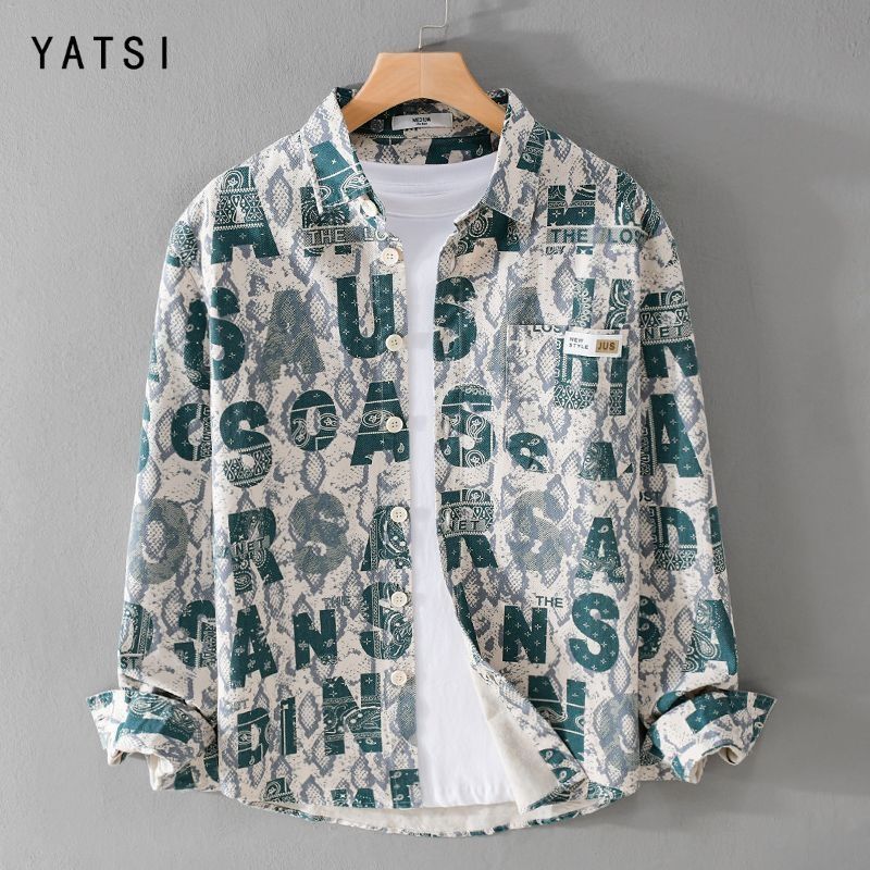 Персонализированная рубашка на лацкане с принтом японской буквы для мужчин, модная и крутая повседневная рубашка с длинным рукавом, куртка, модная