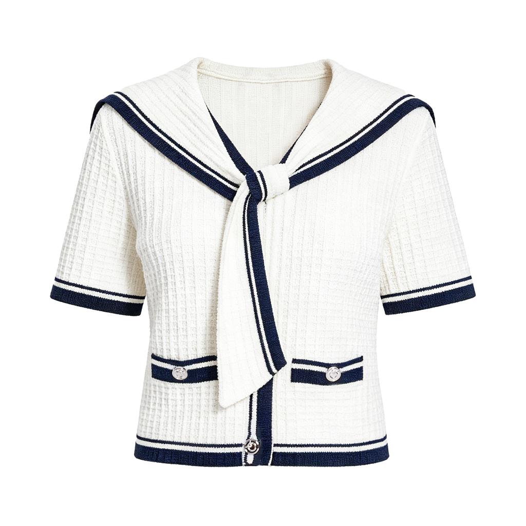 PINKO Nautical Style Navy Striped Top With Sailor Collar And Tie Design Women Tops PEAF261238651P