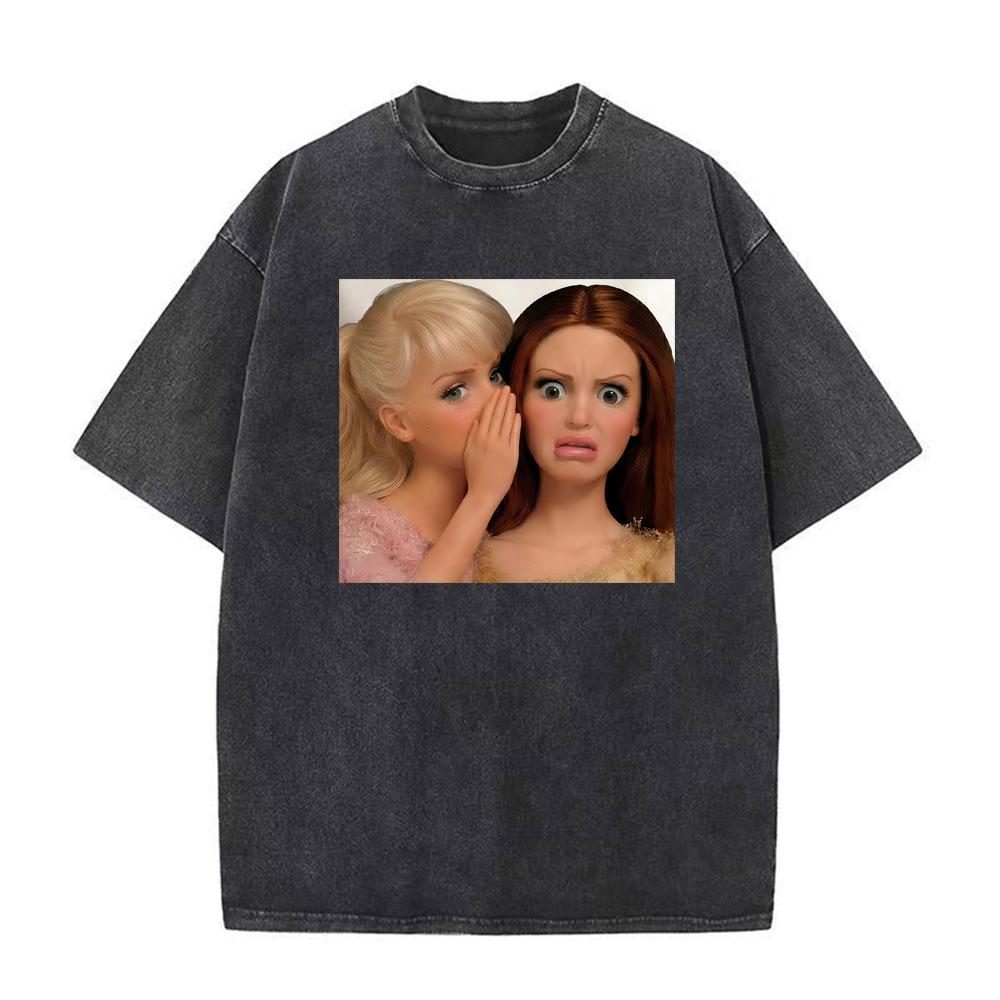 Doll Party Meme Graphic Meme T Shirts Unisex Women Short Sleeve Gothic High Street Tshirt Vintage Washed Cotton Loose T Shirt