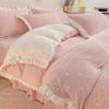 Зимний утолщенный коралловый бархат, двусторонний плюс бархатный пододеяльник в стиле принцессы, антистатическая юбка-кровать, стиль молочного бархата, комплект из четырех предметов