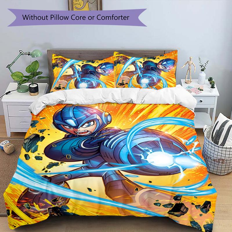 3pcs Cartoon Rockman Game Megaman1 pattern bedding set duvet cover set includes duvet cover &pillowcases, perfect all season bedroom decoration & gift