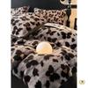 Premium Leopard Print Velvet Fleece 4-Piece Set: Winter Stain-Resistant, Double-Sided Coral Fleece, Warm Duvet Cover Bed