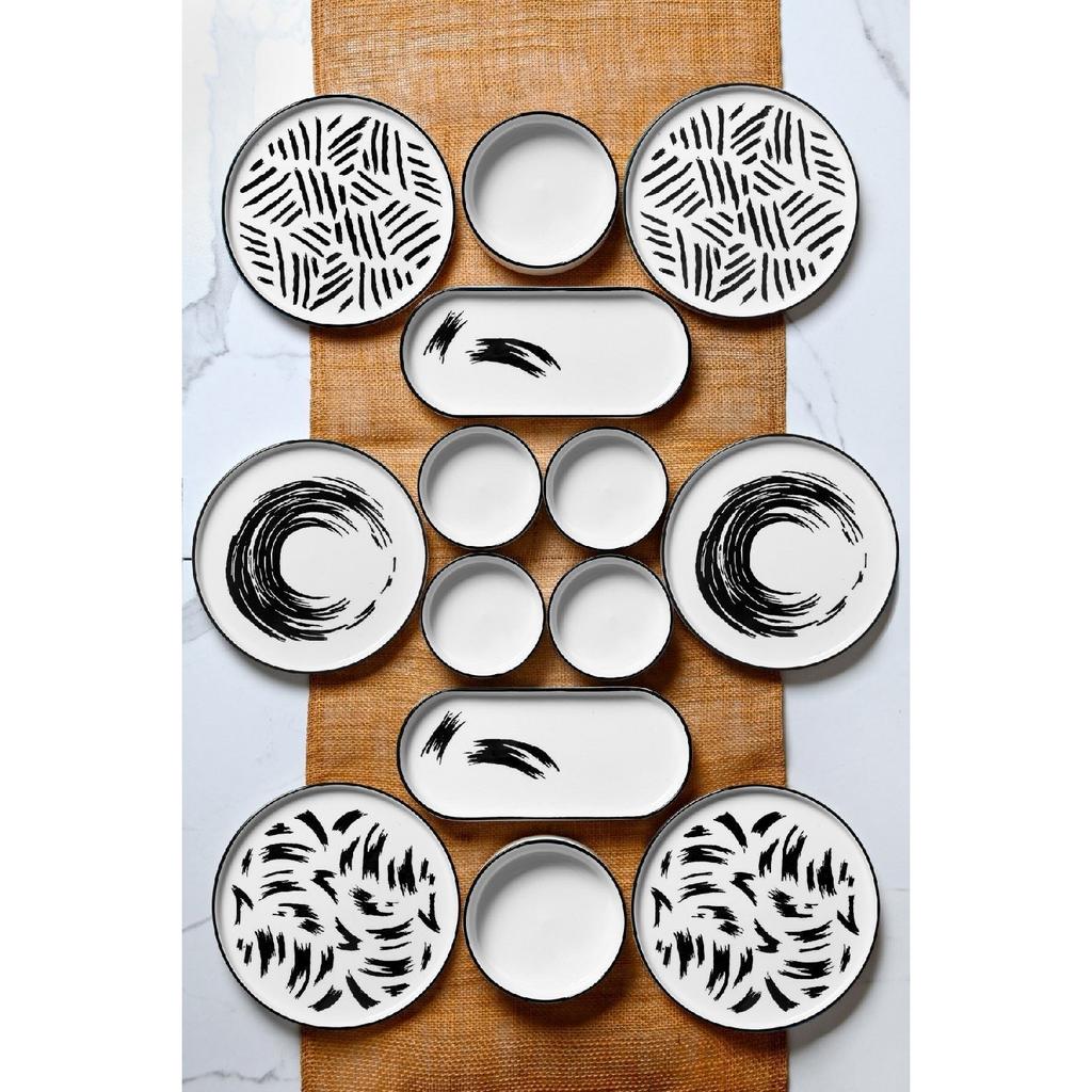 Штабелируемый набор для завтрака с кисточками из 14 предметов на 6 персон - Роскошный презентационный набор для завтрака