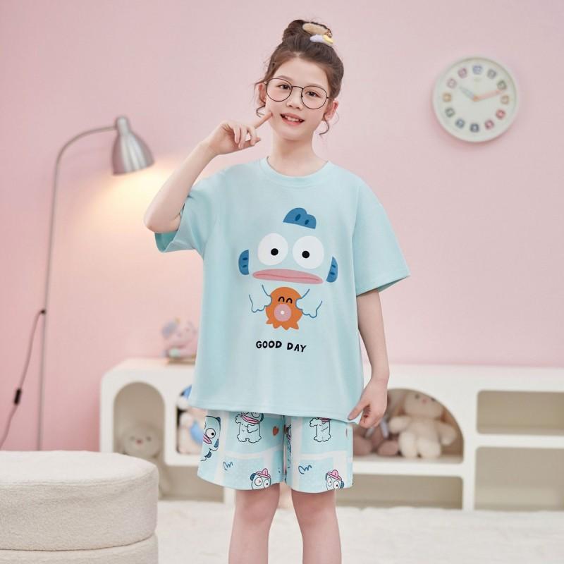 Girls Cotton Pajama Set Short Sleeve Cartoon Print Lightweight Sleepwear Ages 8 2026