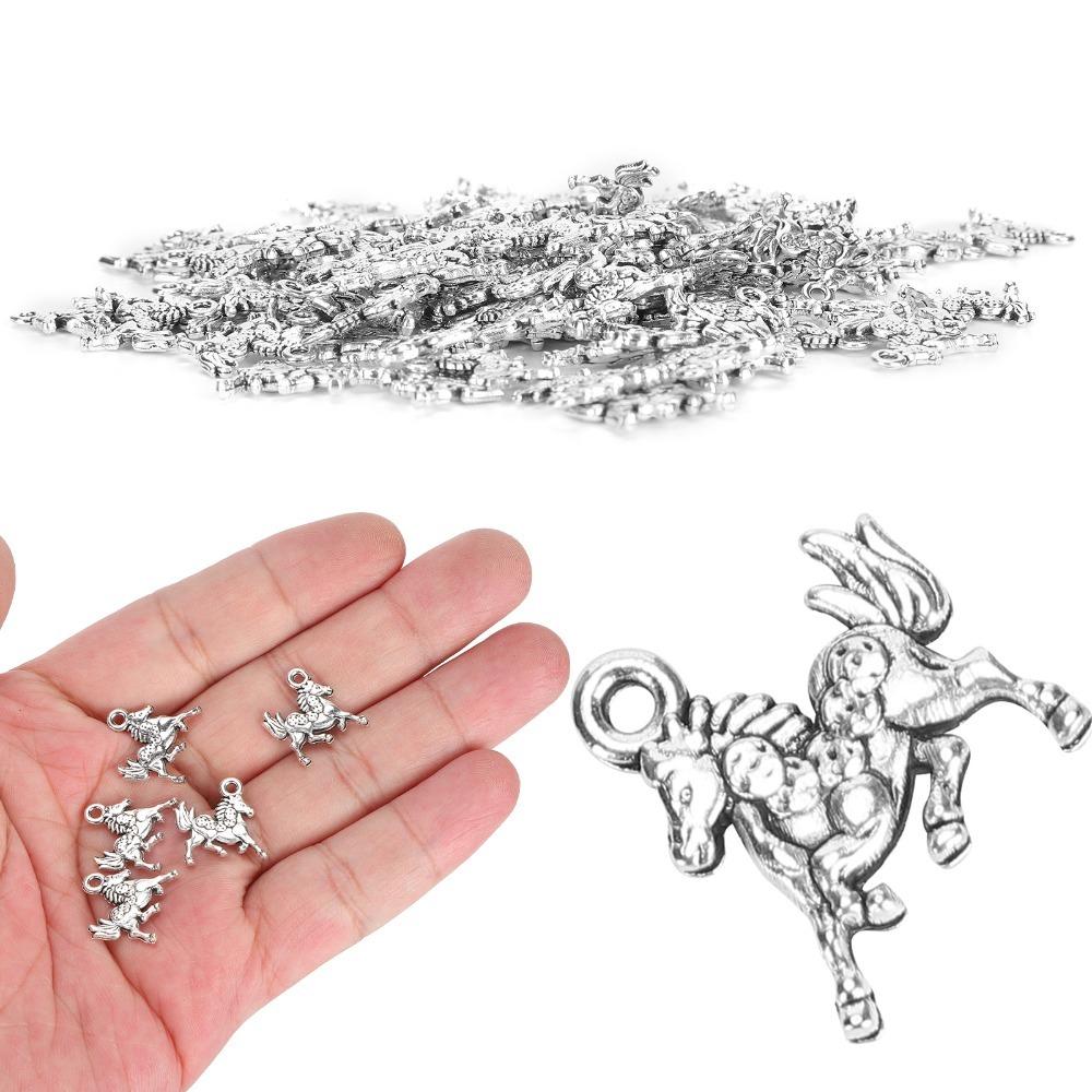 100pcs Silver Alloy Pendant Vintage DIY Jewelry Supplies Horse Keychain Pendant Bracelet Making