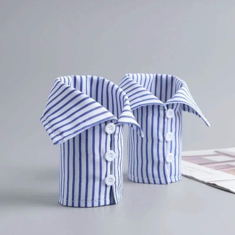 Blue Striped Shirt Fake Collar for Womens Fake Sleeved Cuff Half Shirt Detachable Collar Formal Suits Fake Cuff False Collar