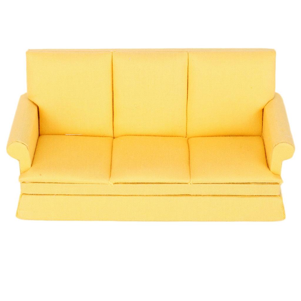 1:12 Doll House Mini Sofa with 3pcs Pillow Living Room Furniture Wooden Doll House Decoration