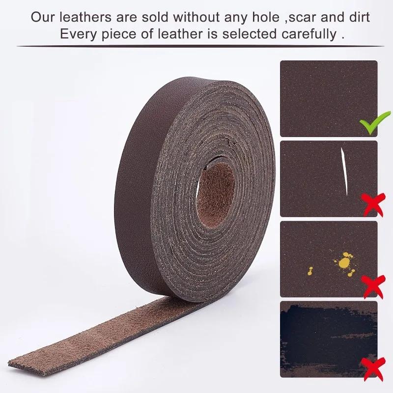 Dark Brown Genuine Leather Strap Strip 1/2 Inch Wide 79 Inch Long Leather Belt Wrap 1.3mm Thick Single Sided Flat Cord for DIY