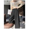 Trendy Spring Gray Suit Wide Leg Pants Women, High Waist Loose Fit Straight-leg Casual Trousers for Pear-shaped Body