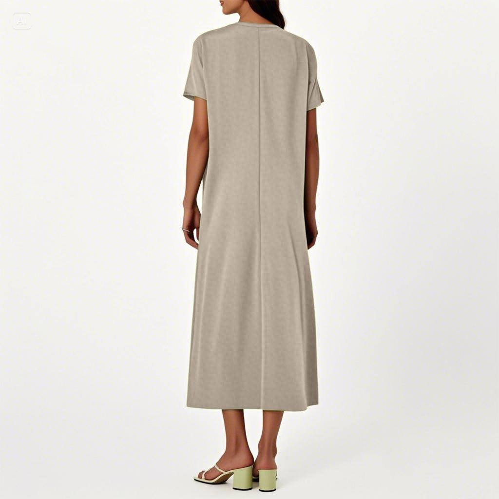 Модное женское однотонное платье с V-образным вырезом, длинное, свободное