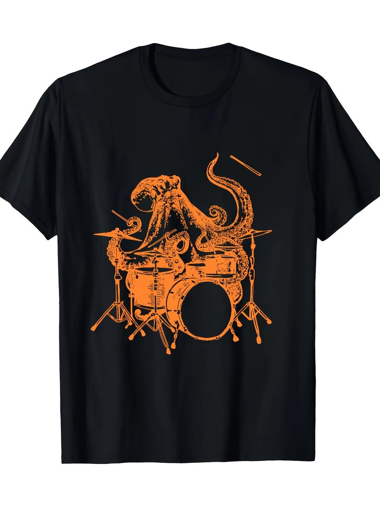 A Fun Drummer Octopus Rocking Out on a Musician T-Shirt