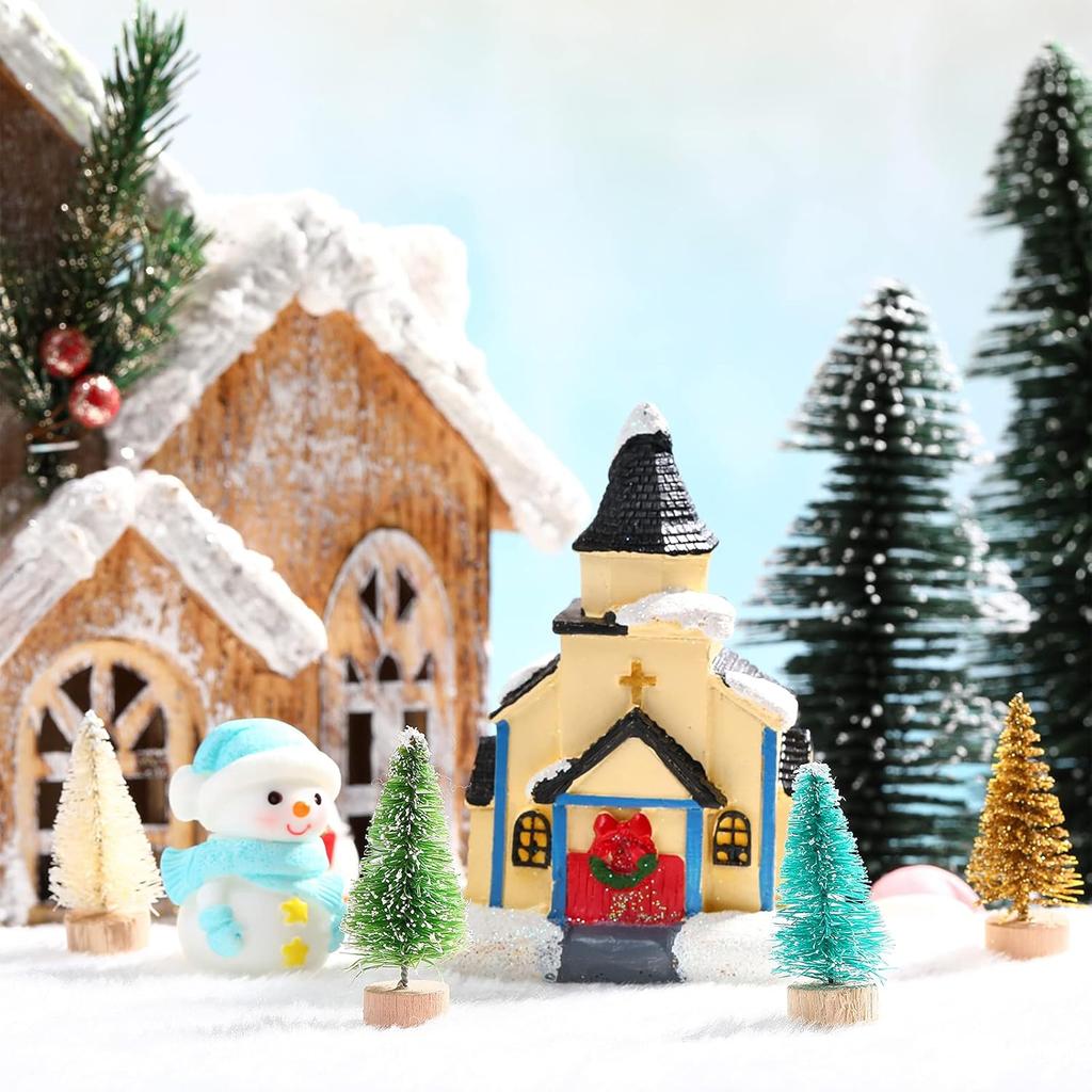 24 Pcs Mini Christmas Bottle Brush Trees with Wooden Base, Tiny Sisal Trees for Winter Tabletop Decor (Multi-Color)