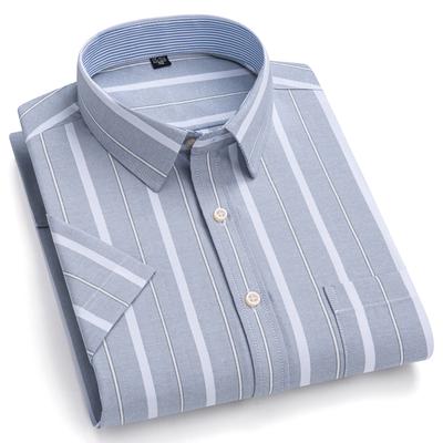 Мужская полосатая / однотонная рубашка оксфорд из хлопка с коротким рукавом на пуговицах, летняя повседневная удобная легкая дышащая с нагрудным карманом