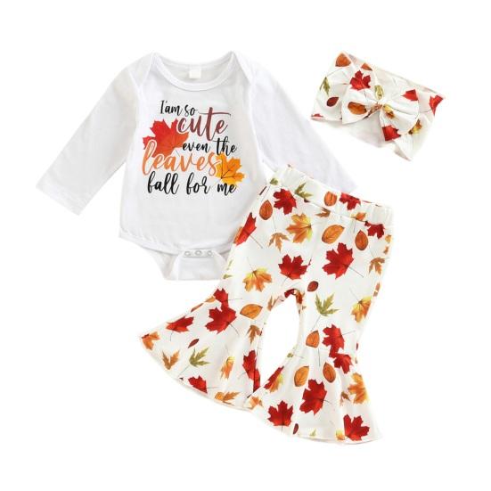 3 шт./комплект для девочек, верх, штаны, повязка на голову, костюм для детей от 0 до 18 месяцев, красочный принт, расклешенные брюки, боди с длинными рукавами и застегивающейся на пуговицы промежностью, одежда для малышей