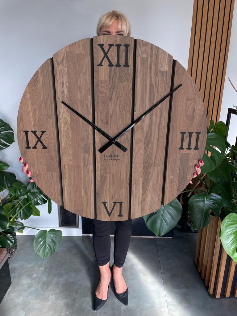 Large wooden wall clock Solid Oak brown 80cm