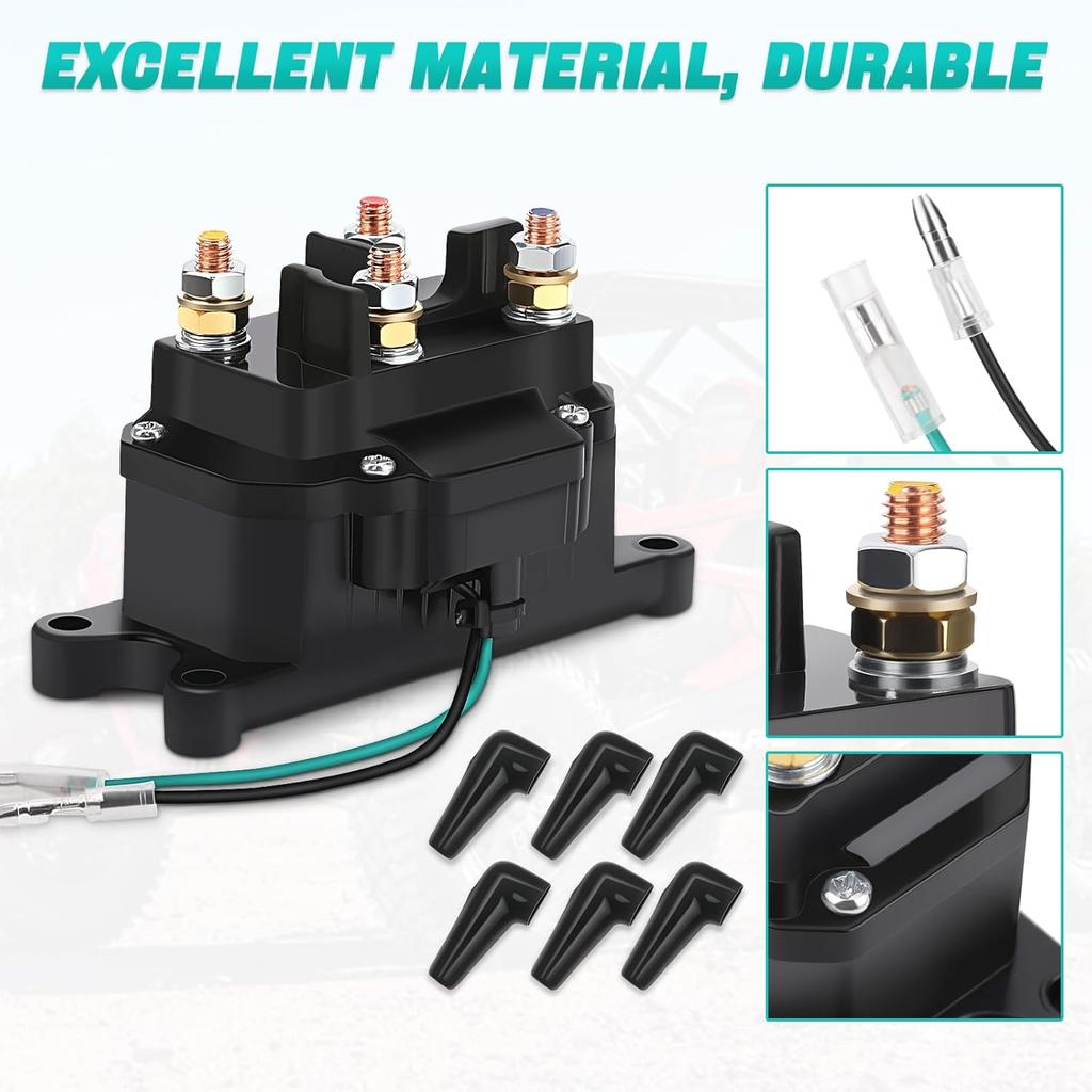 Реле соленоида лебедки KanSmart, контактор 12 В 250 А, реле лебедки, большой палец, тележка для вездеходов, лодок, автомобилей 4x4, лебедка 3000-5000 фунтов с 6 защитными колпачками -