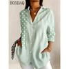 Long sleeved mixed print polka dot striped casual women's shirt elegant daily lapel button up shirt for