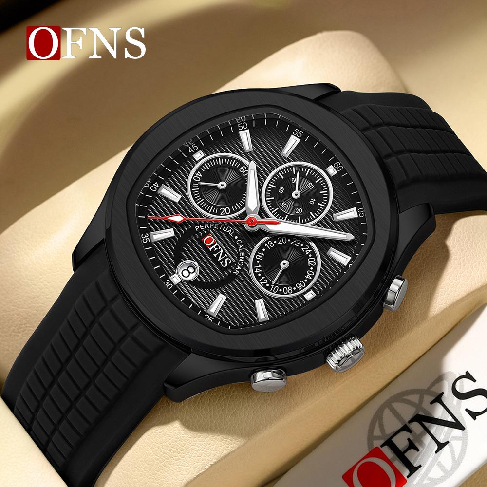 OFNS 8019 Top Men's Calendar Watch, High Quality Waterproof Chronograph, Men's Watch, Silicone Men's Quartz Watch, Casual Clock