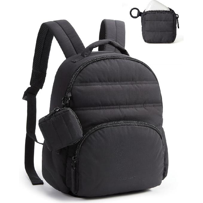 BAGSMART Mini Backpacks for Women, Puffy Checkered Quilted with Pouch