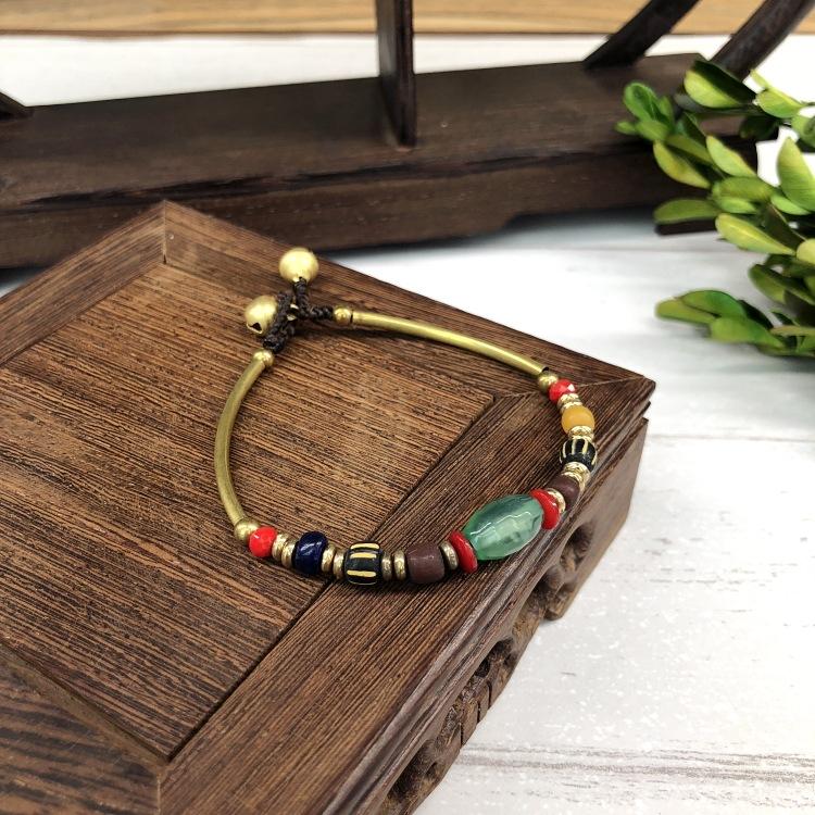 BLINGBAY Женский браслет из бисера Ретро браслет в непальском стиле Нефритовый агат Браслет-колокольчик ручной работы Женственные и универсальные украшения в этническом стиле