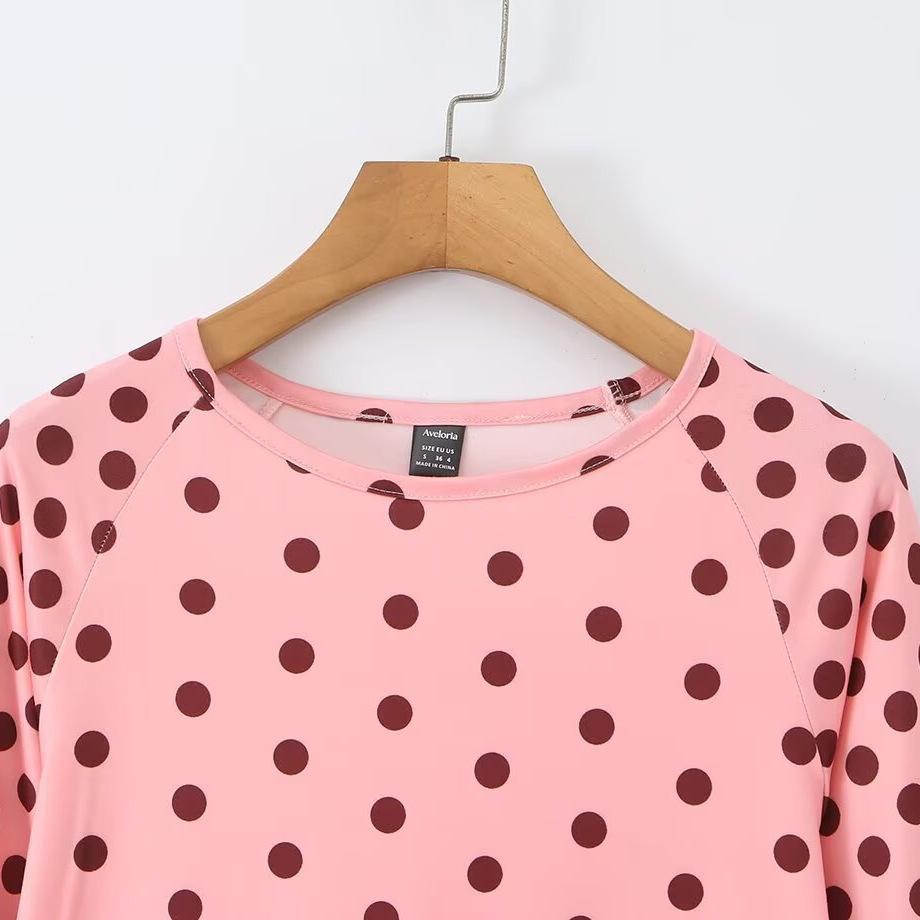 European and American style, new women's clothing, foreign style, fashionable polka dot high elastic long-sleeved T-shirt 0264-034