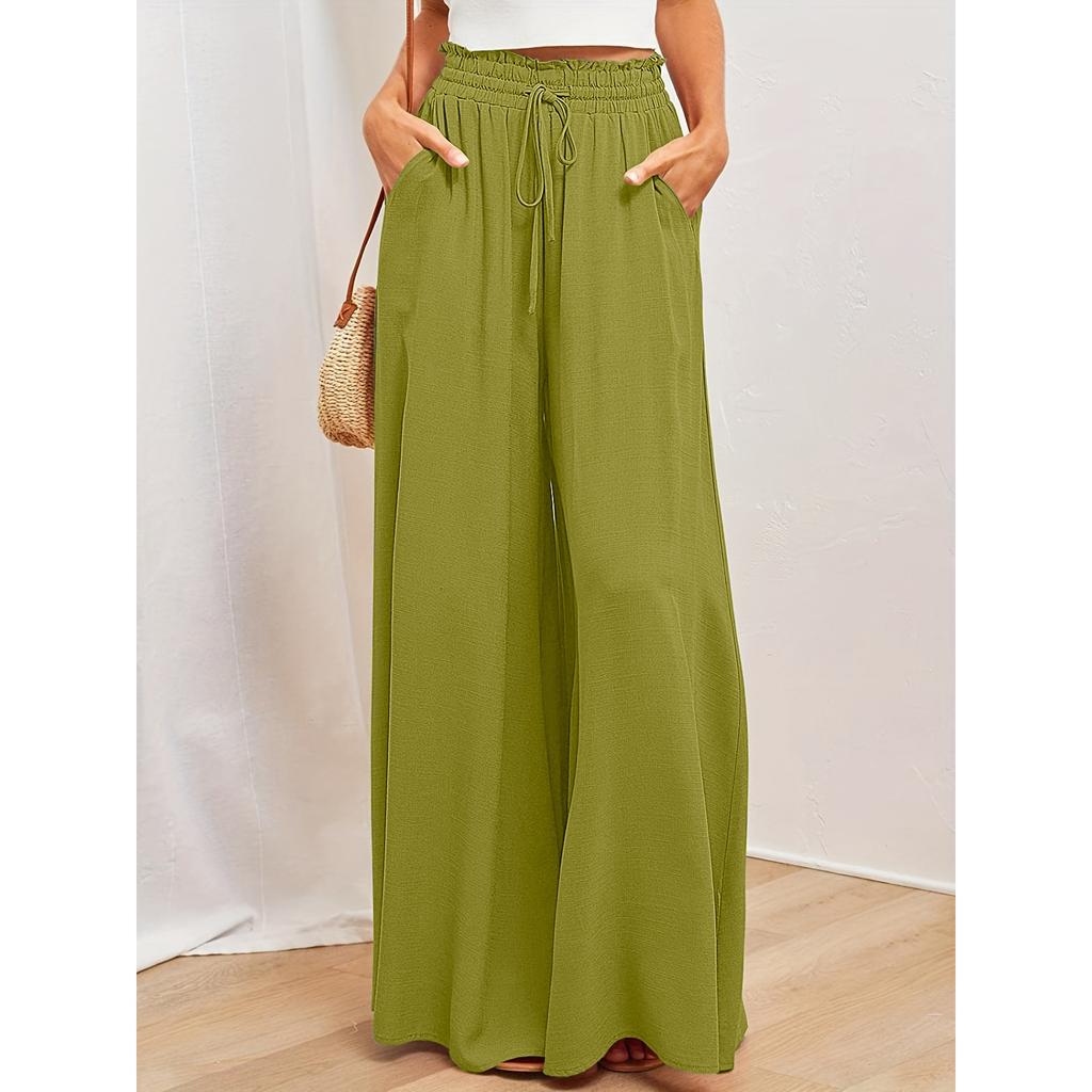 Летние женские повседневные брюки широкого кроя с эластичным поясом для похудения