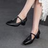Retro Mary Jane Heel Shoes Genuine Leather Pumps Comfortable Pointed Elegant Women's Shoes