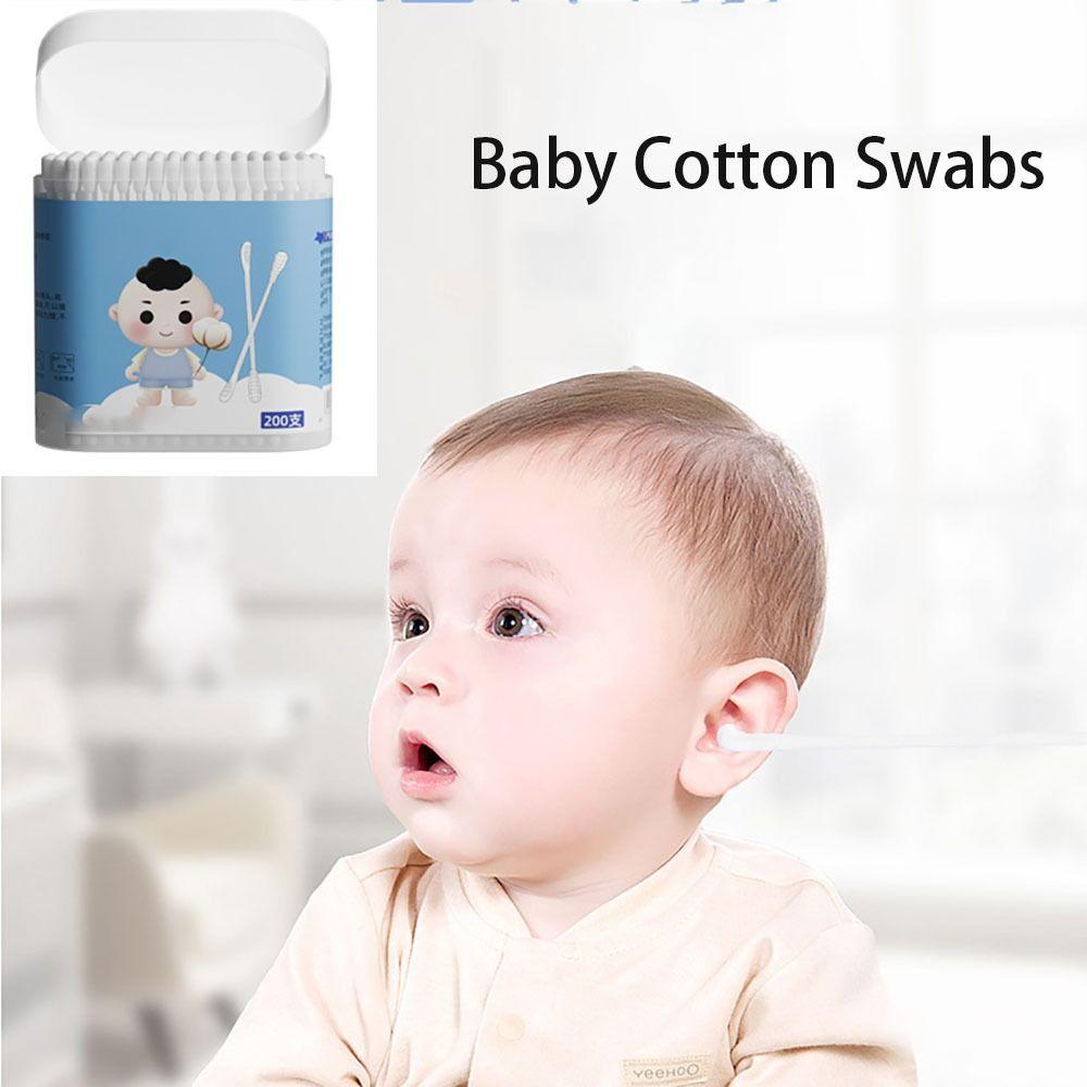200 pcs Dual Tips Sterile Cotton Buds Degreasing Cotton Ear Wax Spoon Young Children