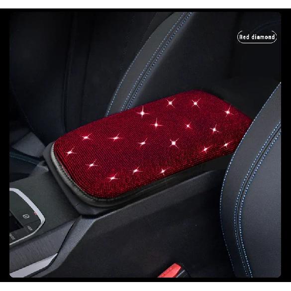 Bling Car Armrest Cover Auto Center Console Protective Cover Crystal Rhinestone Arm Rest Cushion Pad Car Accessories for Women