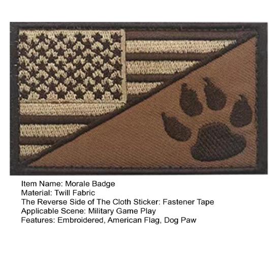 Embroidered Morale Patch American Flag Dog Paw Versatile Morale Badge for Military Gear Jackets Hats