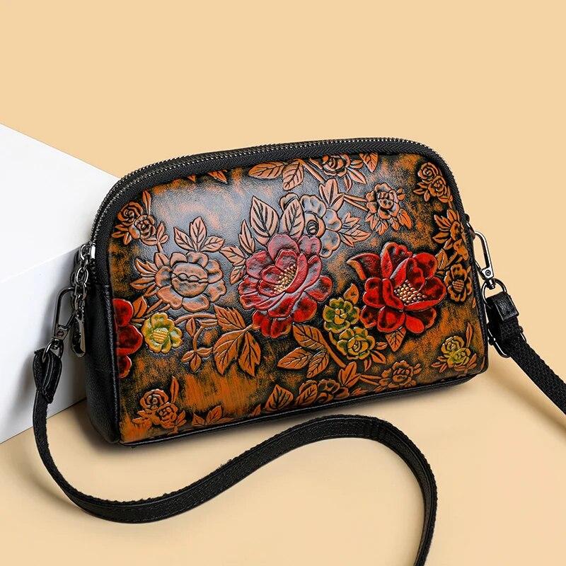 Высококачественная кожаная сумка, роскошный дизайнерский ретро-этнический стиль, 3D-печатная сумка на плечо, модная диагональная сумка с карманом для телефона через плечо