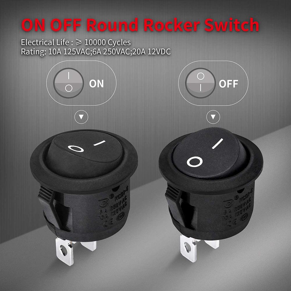 5/10Pcs Round Rocker Switch ON Off SPST 20mm Mini 12 Volt Toggle Switch 12V for Car Automotive RV 2 Pin Switch 120V Wired