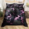 Honeycomb Duvet Cover Set Queen Size Geometry Hexagon Theme with Pink Blue Neon Lights Chic Comforter Cover for Boys Teen Man