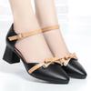 Fashion Lady Sweet Bow Patchwork Sandals Mid Heel Thick Heel Versatile New Soft Sole Professional Shallow Mouth Comfortable Pointed
