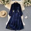 High Quality Autumn Winter Women Vintage Palace Velvet Party Dress Fashion Stand Collar Long Midi Casual Velour Dresses