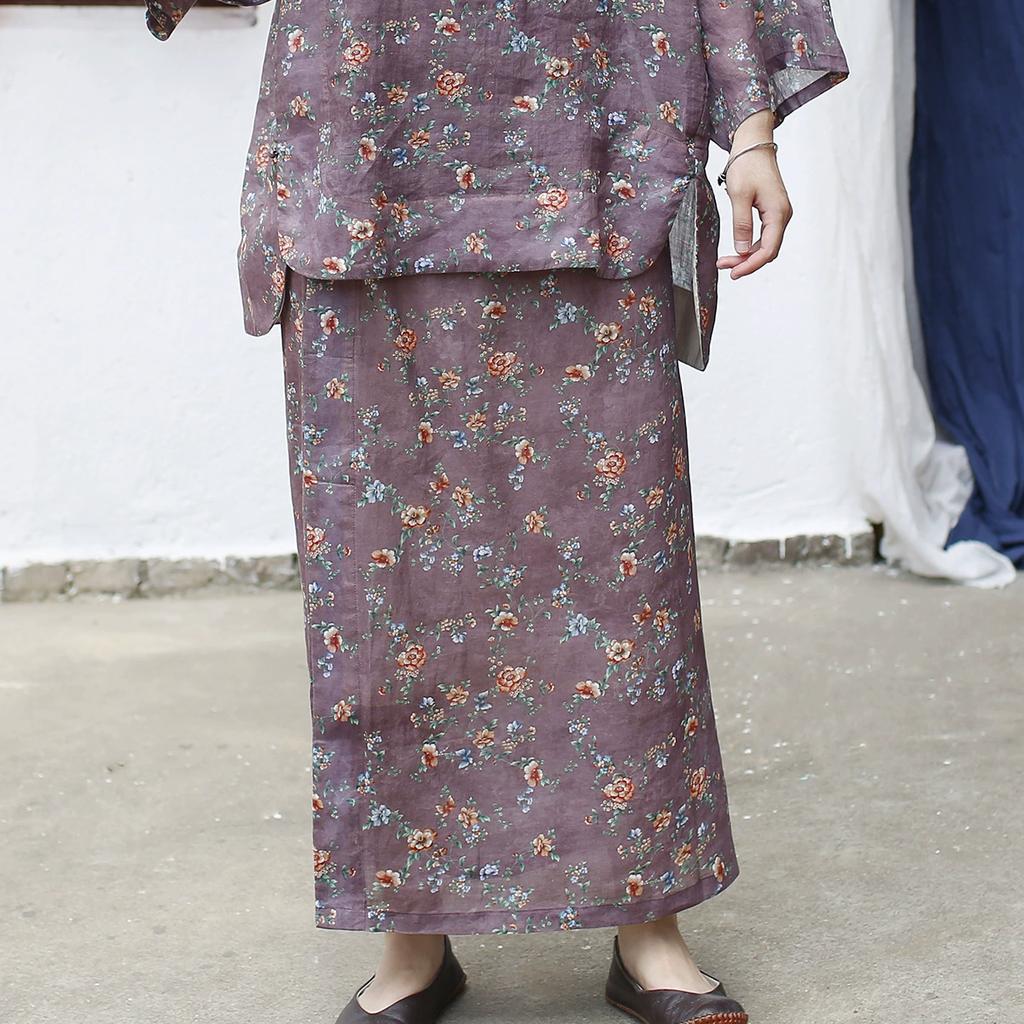 Johnature Винтажный принт Цветочные юбки Эластичная талия Летние Юбки в китайском стиле Высокое качество Женские юбки