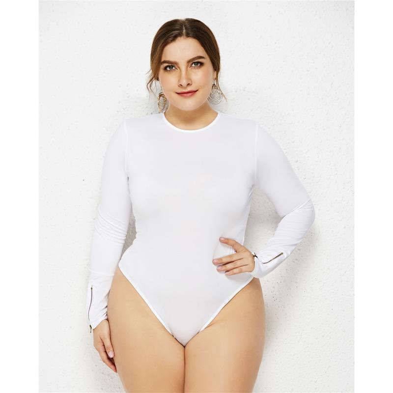 Женский цельный сплошной цвет с длинными рукавами, сексуальный комбинезон с защитой от воздействия больших размеров