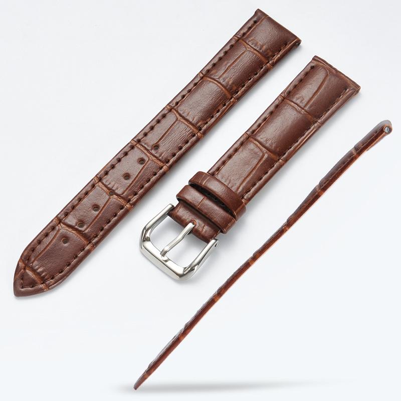 Genuine Leather Watch Strap with Pin Buckle - Cowhide Watch Band for Men and Women (Includes Tools and Ear Piercing Kit)