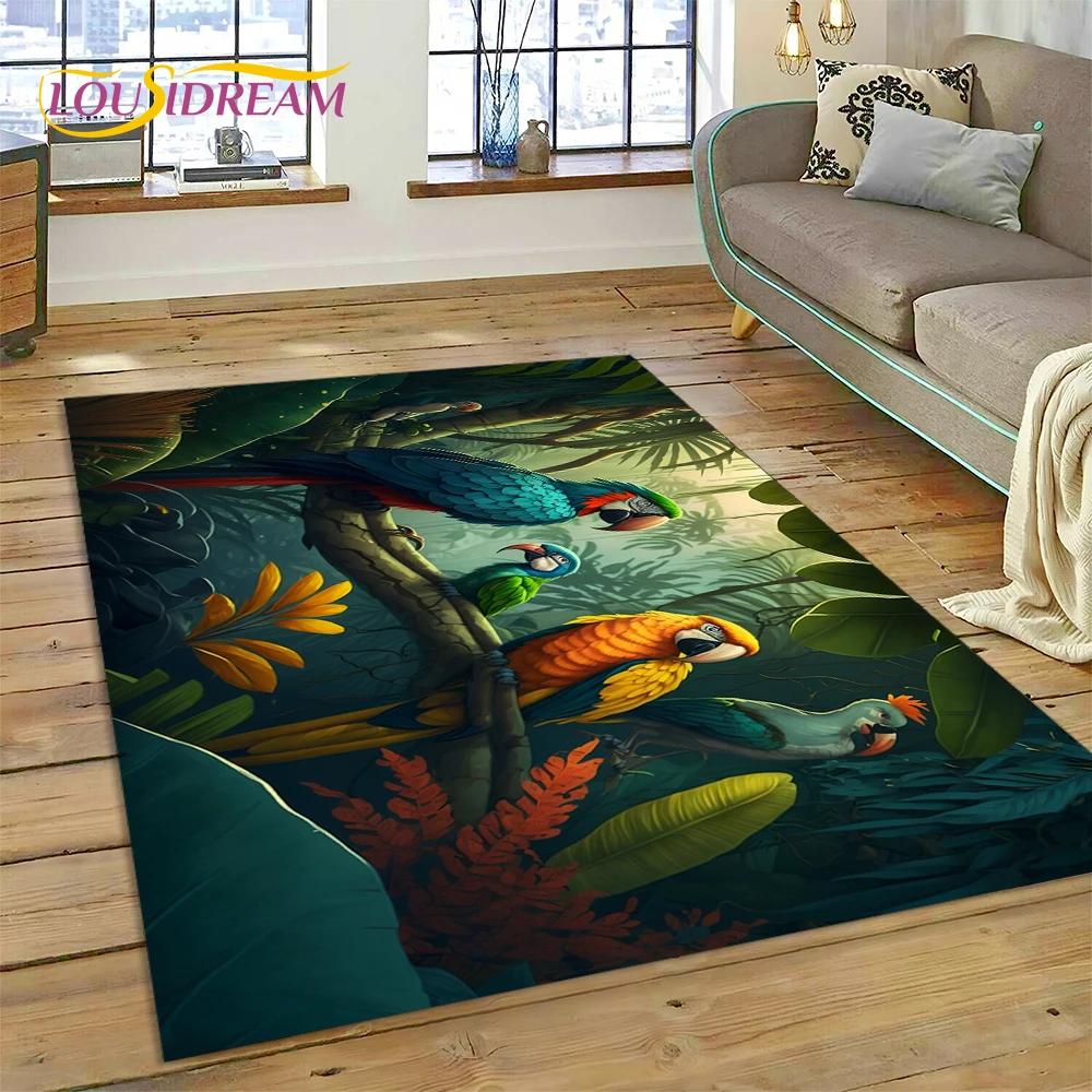 Cute Dream Birds Parrot Peacock Cartoon Rug Carpet for Living Room Bedroom Decor,floor Mat Non-slip Decoration for Sofa Doormat