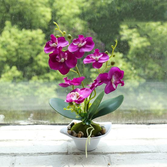 Искусственная бабочка Орхидея Бонсай Поддельный цветок с горшком Декор для домашнего стола