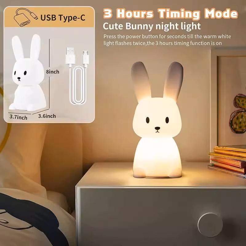 Cute LED Night Light Silicone Rabbit Touch Sensor Lamp Animal Light Bedroom Decor Gift for Kid Baby Child Table Lamp Home