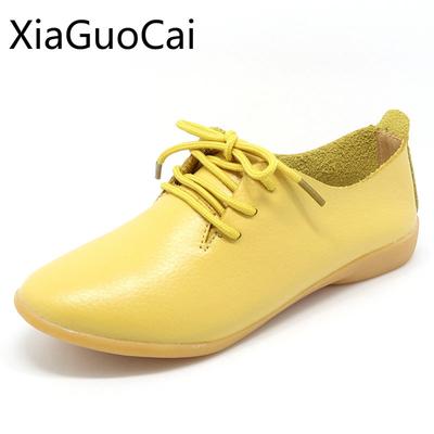 Горячая распродажа модных женских повседневных туфель из натуральной кожи на шнуровке с низким верхом на плоской подошве больших размеров с принтом на носке, повседневные туфли W15 35