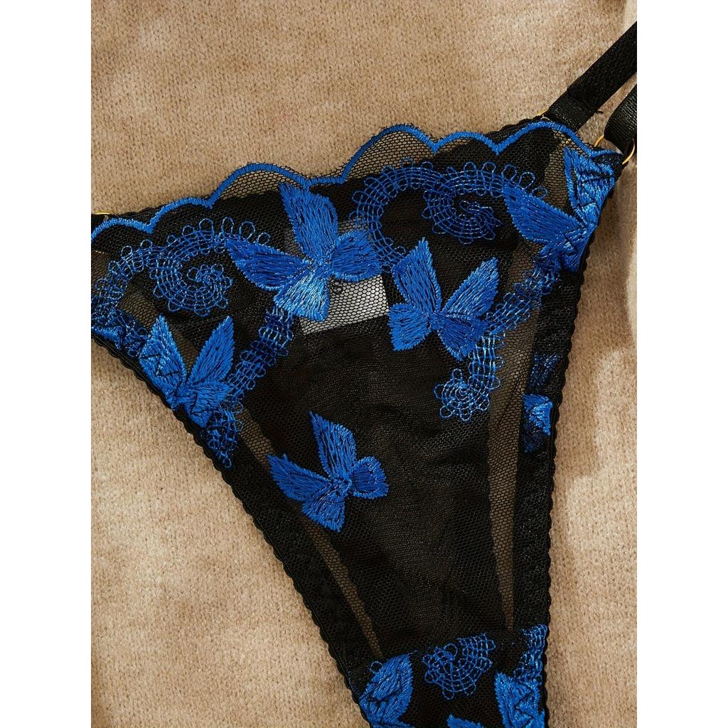 Комплект нижнего белья с вышивкой в виде банта, сетчатый бюстгальтер без подкладки и стринги, женское сексуальное нижнее белье