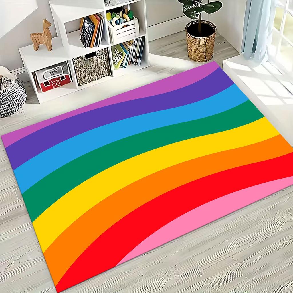 Colorful Rainbow Clouds Dream Sky Cartoon Rug for Bedroom Living Room Sofa Home Doormat Decor, Large Kid Play Non-slip Floor Mat