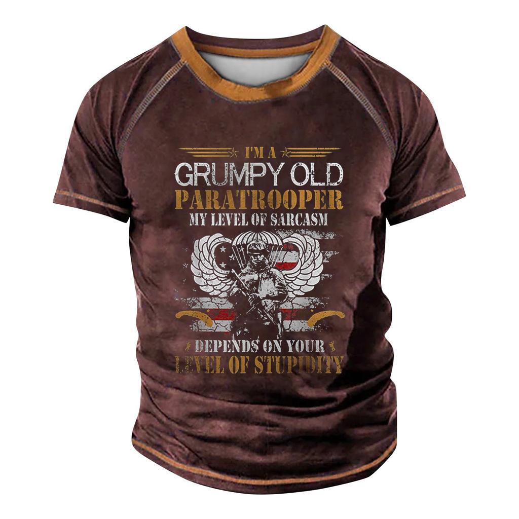 Men's Raglan T-shirt Retro Short Sleeve Round Neck Letter Printing Tops